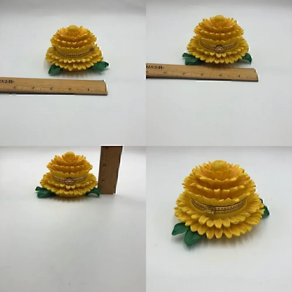 Vintage Trinket Keepsake Box Yellow Flower Design Hinged Collectible Sto…
